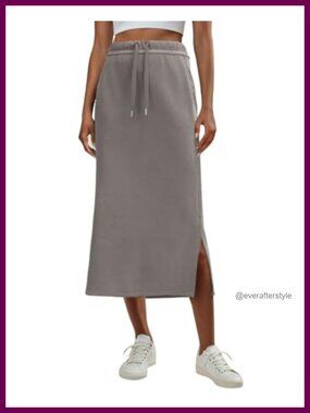 High Waisted Maxi Sweat Skirt with Pockets & Side Slit